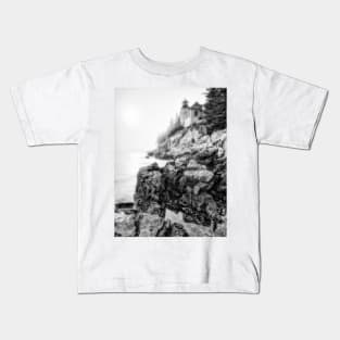 Bass Harbor Lighthouse in Fog B+W Kids T-Shirt